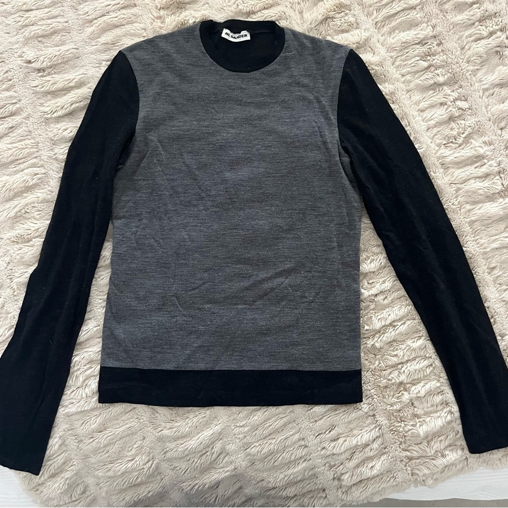 Jil Sander black and gray wool blend long sleeve top